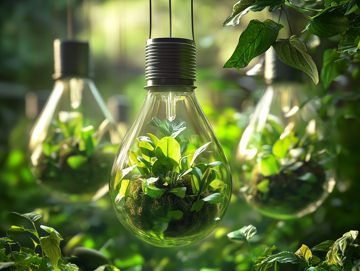 Eco-friendly lightbulbs with plants growing inside